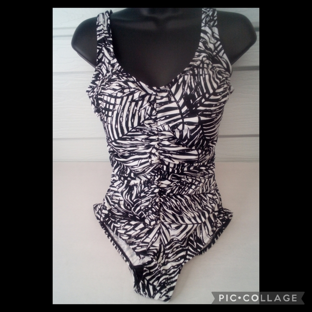 Palm black and white one piece swimsuit